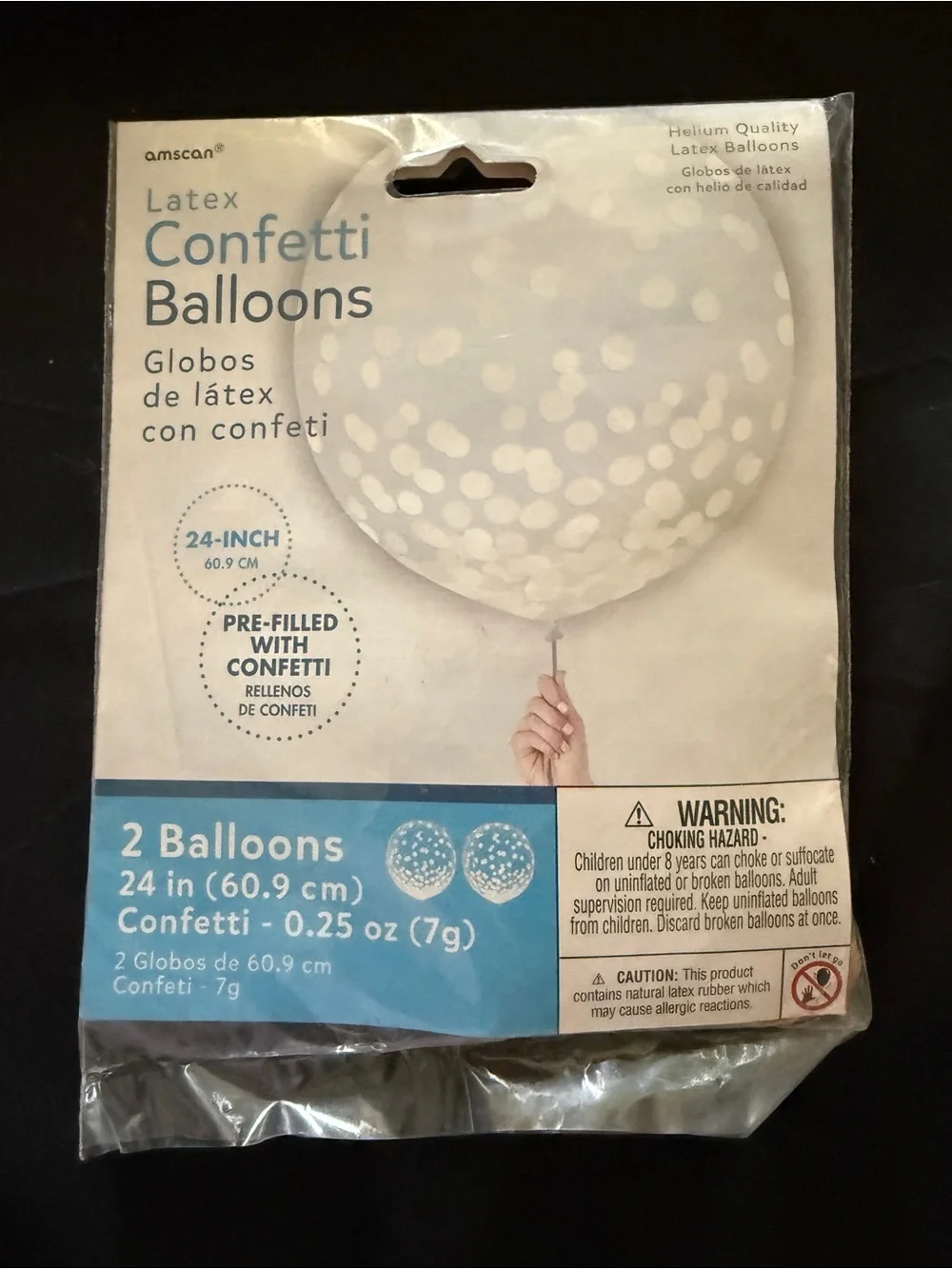 Amscan Clear & White Confetti Latex Balloons Pack- Helium Quality- 24” (2 pack)